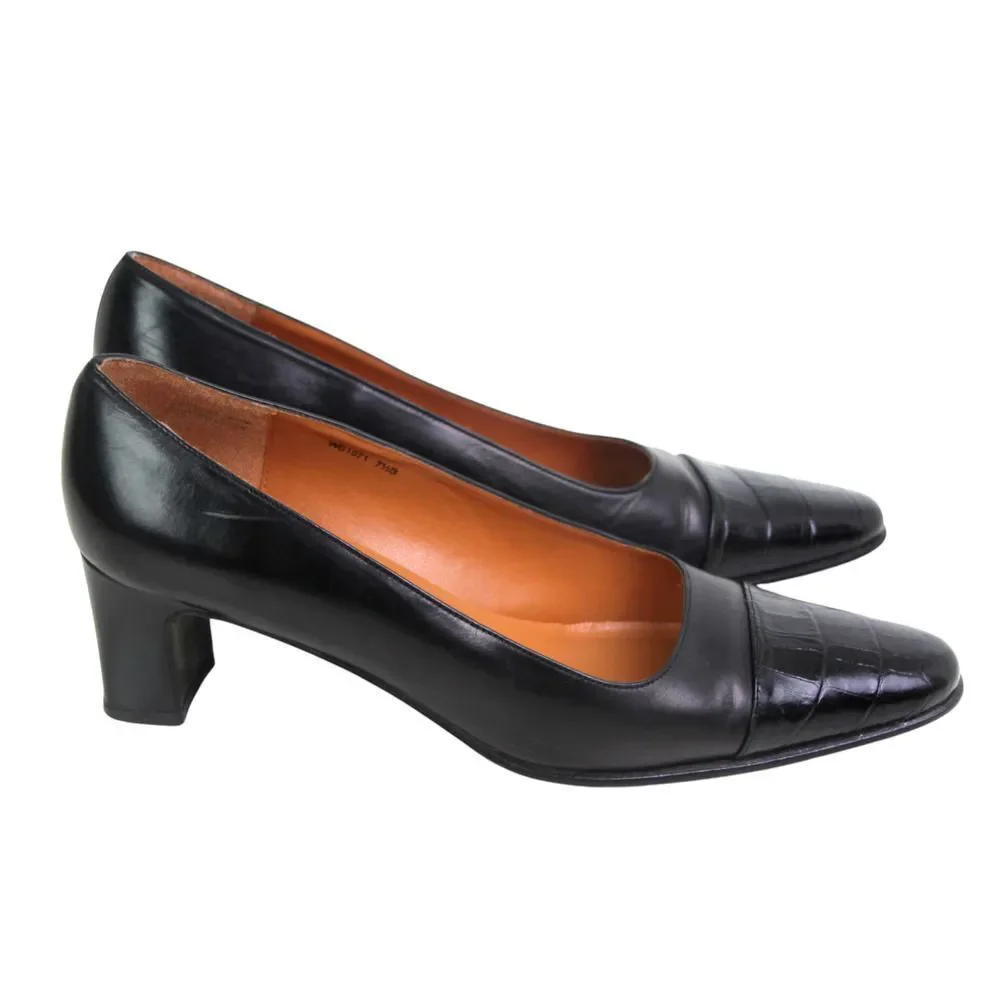 Lauren Ralph Lauren BLACK GENUINE LEATHER MID HEEL CLASSIC PUMP SHOES Sz 7 1/2 B